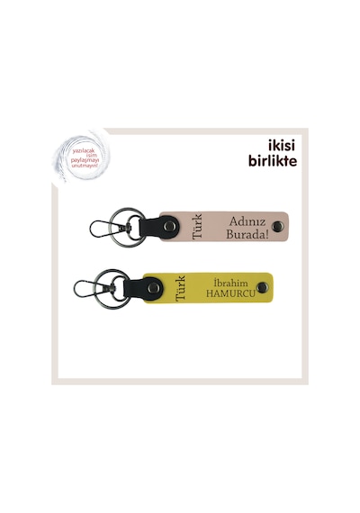 Gönülden Anlamlı Bir Hediye Türk Yazısı Kişisel İsimli Deri Anahtarlık X2, Yavru Ağzı-sarı