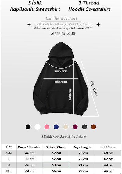 Uyguntarz Unisex Yumuşak Dokulu 3'lü Dudak Baskılı Tasarım Oversize 3 İplik Hoodie Sweatshirt Gri