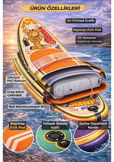 Paddle Board Sup Naughty Cat Şişme Stand 350x84x15cm Full Set