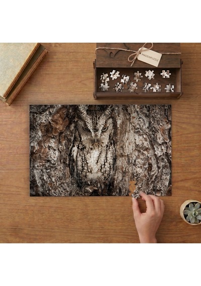 Kamufle Olmuş Baykuş Tasarımı 240 Parça Ahşap Puzzle Ahşap Kutuda Mpy50311