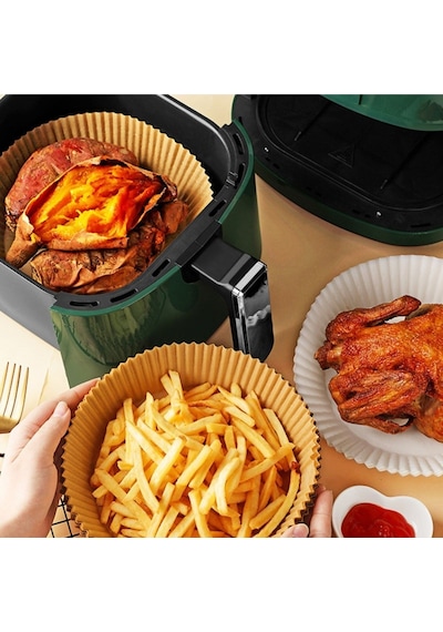 Buradabuldun 100 Adet Air Fryer Pişirme Kağıdı Tek Kullanımlık Yağlı Kağıdı Yuvarlak Tabak Model