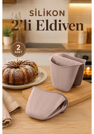 Perilla 33006-2 2'li Isıya Dayanıklı Silikon Fırın & Tencere Tutacağı Eldiven Seti Kapuçino Açık Kahve