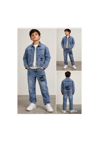 Toikids Erkek Çocuk Kot Ceket Ve Tişörtlü 3'lü Takım Mavi