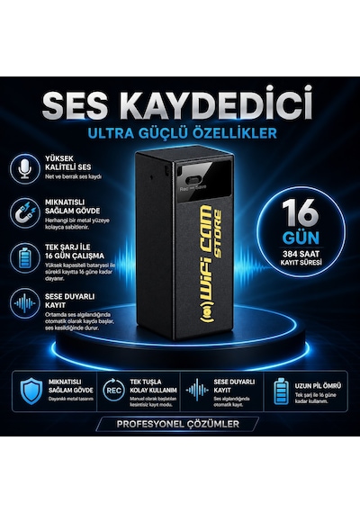 Sese Duyarlı Sensörlü Ses Kayıt Cihazı 16 Gün Şarj Süresi