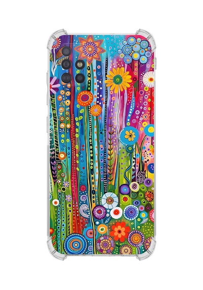 Printify Samsung Galaxy A51 İle Uyumlu Düşlerin Dansı Serisi Folklorik Bahçe Tasarımlı Uv Baskılı Köşe Korumalı Antişok Kılıf Şeffaf