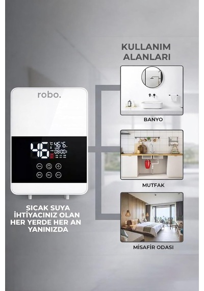 Dijital Akıllı Şofben - Duş Başlığı li , Beyaz