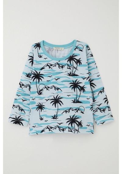 Breeze Erkek Bebek Pijama Takımı Palmiye Ağacı Desenli 9 Ay-3 Yaş, Açık Mavi Açık Mavi