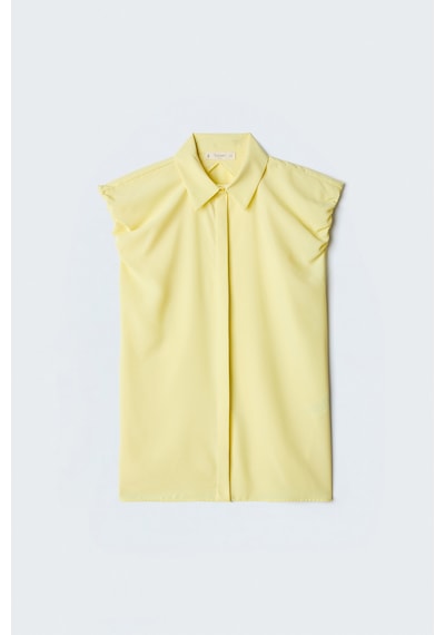 Sateen Kol Detaylı Gömlek - Sarı-137577