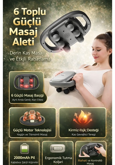 Kılıforyum 6 Toplu Şarjlı Masaj Aleti 9 Kademeli Hız 2000mah Güçlü Motor Titreşimli Masaj Cihazı Gümüş