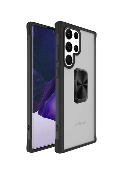 Samsung Uyumlu Galaxy S22 Ultra Kılıf Şeffaf Yüzüklü Standlı Ipli Kapak