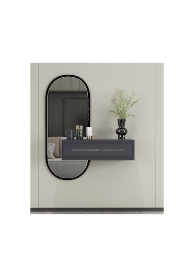 Glow 70cm Duvara Monte Kapaklı Raflı Modern Dresuar Antrasit-gümüş Antrasit-gümüş