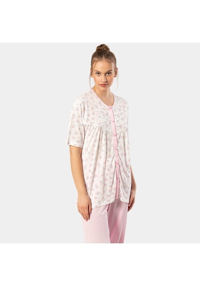 Türen Empirme Düğmeli Battal Kısa Kollu Pijama Takım 3370/pembe 001