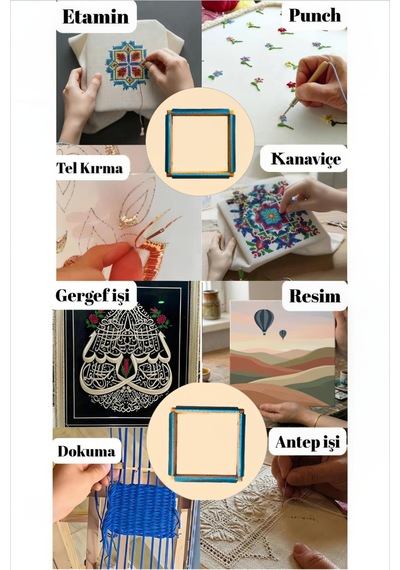 Sarı Çiçekli 40x40 Cm Kombinasyon Özellikli Punch Ve Tüm Nakışlara Uygun İğneli/telli Ahşap Kasnak Kılıf Hediye Be