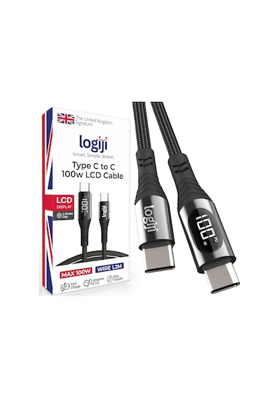 100w Type-c To Type-c Dijital Led Ekranlı Göstergeli Hızlı Şarj Kablosu E-mark Çipli, Dayanıklı Örgülü, 1.2m, Usb-c Pd 3.0, İphone 15 16,17 Xiaomi Telefon, Macbook Tablet İle Uyumlu