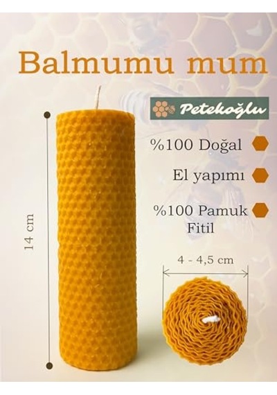 Petekoğlu Balmumu Mum Dekoratif Hediye Kutusu 4 Lü Set Doğal Petek Beeswax Candle Bal Kabağı Jüt Kumaş Enerji Sınıfı A 000 Açık Krem