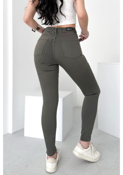 HLT Jeans Kadın Açık Haki Süper Skinny Fit Esnek Likralı Yüksek Bel Jean Kot Pantolon Jennie-2009 Açık Haki