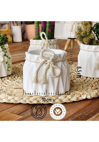 İkili Set, İskandinav Tarz Beyaz Beton Saksı - Minimal Dekoratif Saksı Seti