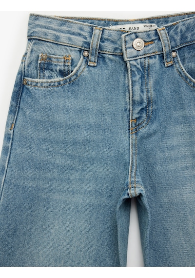 Koton Pamuklu Cepli Mom Fit Denim Pantolon Orta İndigo 6skg40032ad İndigo