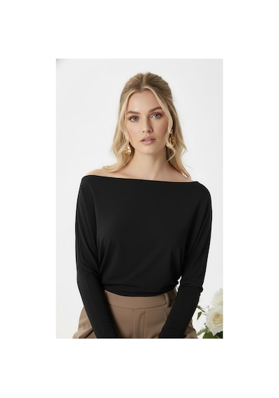 Fiolin Kadın Elegant Asimetrik Omuz Detaylı Bluz siyah