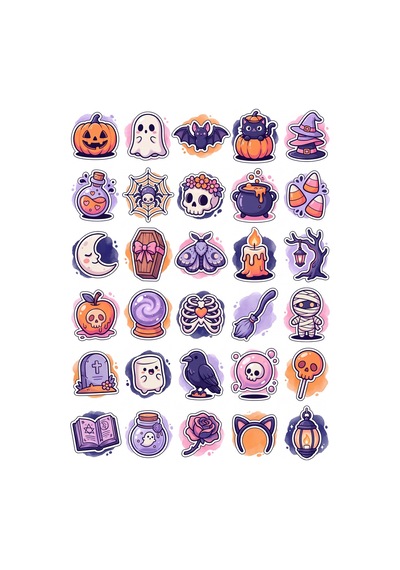 30 Adet Pastel Gotik Cadılar Bayramı Sticker Seti - Laptop Defter Telefon Çok Renkli