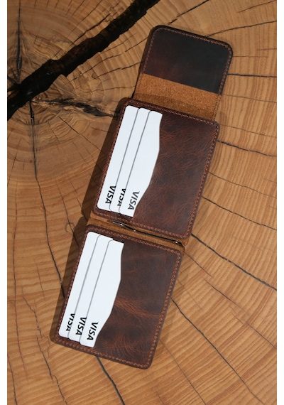 Lenax Leather Milano Hakiki Deri Cüzdan Kartlık Nakit Para Klipsli Bozuk Para Cepli Erkek Cüzdan Taba