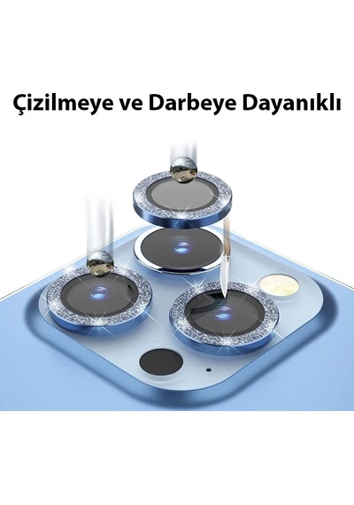 Ally iPhone Uyumlu 14 Pro-14 Pro Max Diamond Taş İşlemeli Alüminyum Alaşımlı Kamera Lens Koruyucu- 5775 Altın