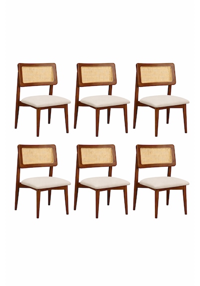 Hasır Sandalye İskandinav Tasarım 6 Lı Set Ceviz