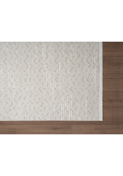 Feel Fl010w Krem Halı Modern Desenli Akrilik Tozu Az Pamuk Taban Salon Halısı Yatak Odası Koridor