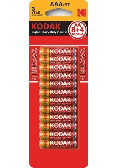 Kodak Super Heavy Duty Blisterli Çinko Karbon AAA İnce Kalem Pil 12'li