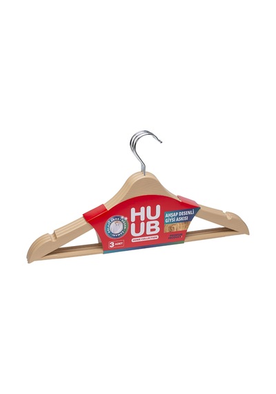 Huub Ahşap Desenli Askı 3'lü - 6 Adet Tarı