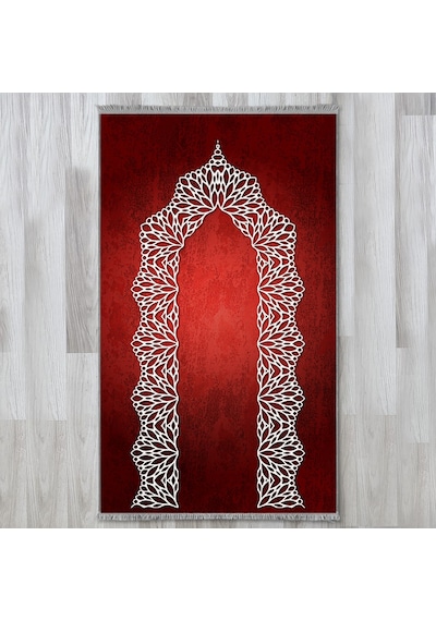 Evaşk Namazlık Dokuma Halı Kaymaz Muslumana Seccade 66x113 KIRMIZI EVAŞK414B66