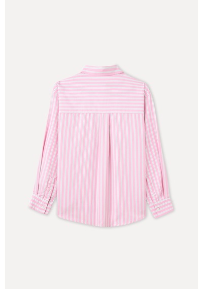 Mudo Kadın Kadın Pembe Çizgili Oversize Tek Cepli Uzun Kollu Gömlek 1265904