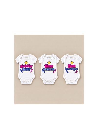 Babylimon Minik Kutlama Üçlü Beyaz Kısa Kollu Bebek Zıbın Seti Beyaz - 930083828 Beyaz