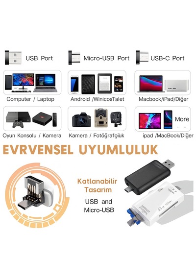 Çok Fonksiyonlu 6 In 1 Otg Kart Okuyucu Telefon -tablet Pc Uyumlu