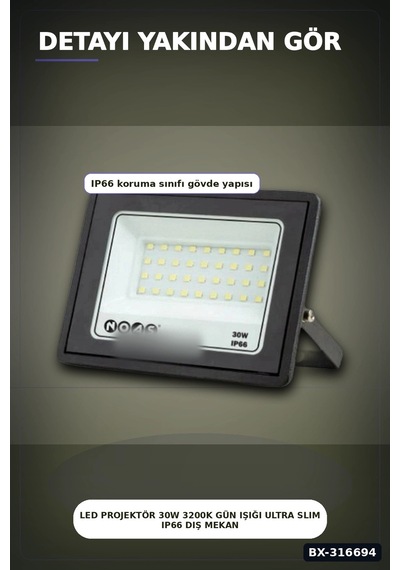 Led Projektör 30w 3200k Gün Işığı Ultra Slim Ip66 Dış Mekan Aydınlatma Bx-316694