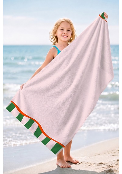 Çizgili Pembe Yeşil Modern Plaj Havlusu-akdeniz Stil Turuncu Şeritli Hızlı Kuruyan Mikrofiber Havlu Sessiz Çayı