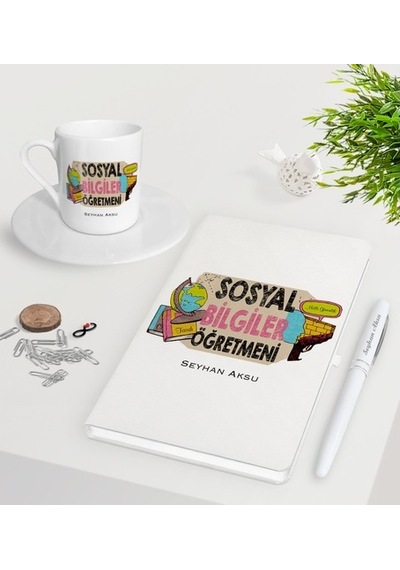 Kişiye Özel Sosyal Bilgiler Öğretmeni Beyaz Defter Kalem Türk Kah