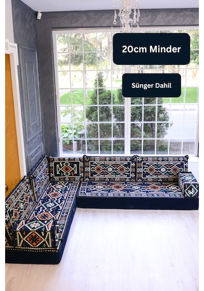 Şark Köşesi Takımı Lacivert Anadolu Modeli 9 Parça 20 Cm Minder Kalınlığı