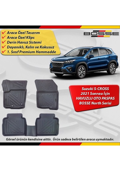 Suzuki S-cross Paspas Araca Özel 2021 Sonrası İçin Derin Havuzlu Paspas Bosse North Serisi