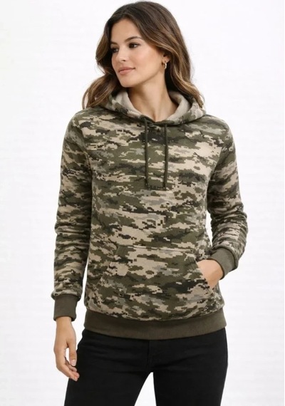 Butik İstanbul Erkek Kamuflaj Desenli 2 İplik 4 Mevsim Kapüşonlu Kanguru Cepli Hoodie Sweatshirt - Kamuflaj