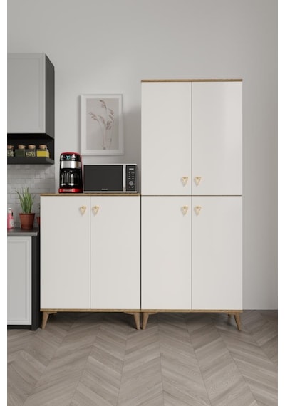 Simple Sp6190 Çok Amaçlı Dolap 6 Kapaklı Mutfak Dolabı Balkon Dolabı Kiler Banyo Dolabı Ayakkabılık Ekru Ceviz