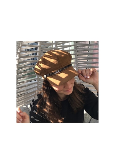 Monkeysstore Kahve Zincir Detaylı Kaşe Kaptan Şapka Kahverengi