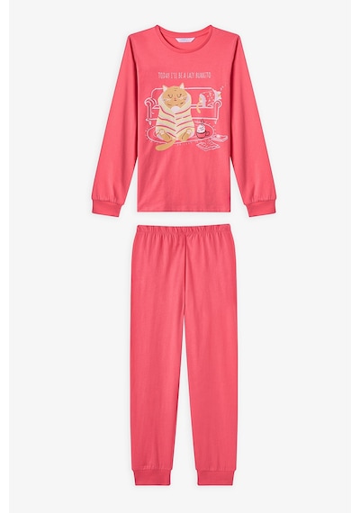 Penti Pembe Kız Çocuk Caturday Night Uzun Kollu Pamuklu 2'li Pijama Takımı