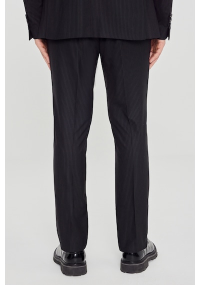 Altınyıldız Classıcs Erkek Sıyah Slim Fit Kırlangıç Yaka Çizgili Esnek Takım Elbise Siyah