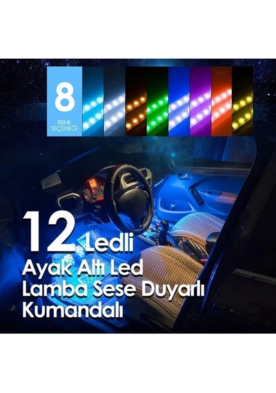 12 Li Ayak Altı Led Kumandalı Sese Duyarlı Çakmaklık Girişli