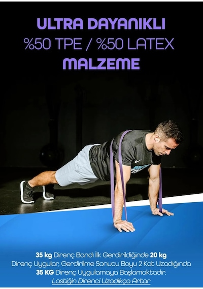 35 Kg Mor Barfiks Direnç Lastiği Extra Sert Gym Pilates Fitness Kas Geliştirme Bandı Mor