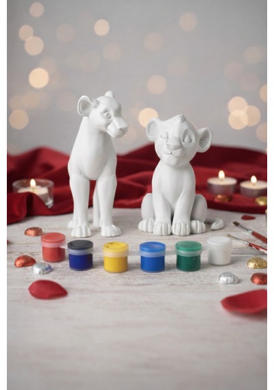 Simba & Nala Boyama Seti Sevgililere Ve Çocuklara Özel, 6 Renk Akrilik Boya, 2 Fırça
