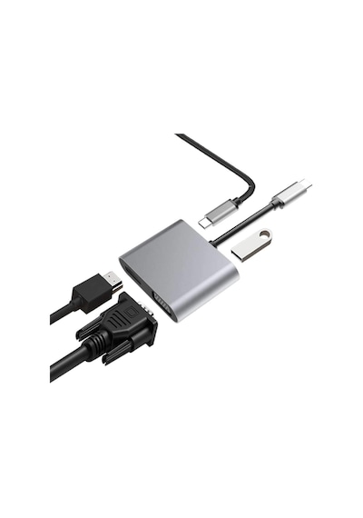 Lunatic 8053 4in1 Usb C Hdmı Vga Adaptörü, Usb C Hub, 4k Hdmı, 1080p Vga, Usb 3.0, Usb C Pd Şarj, Bütün Marka Modellere Uyumlu