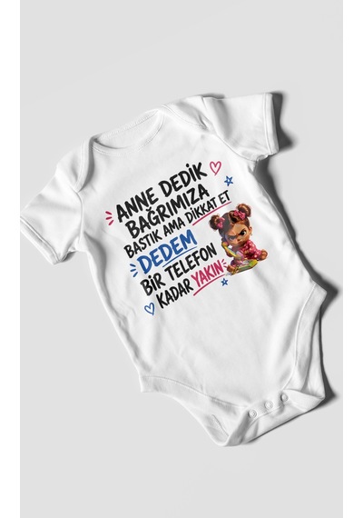 Morivokids Anneye Ve Dedeye Özel Kısa Kollu Bebek Body %100 Pamuk Beyaz