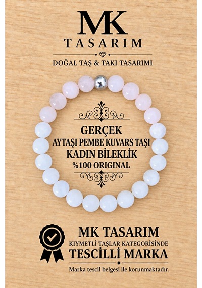 Gerçek Pembe Kuvars Bileklik Mk.7000.862- Rahatlık-dinginlik-enerji- Stres Bilekliği- Renkleri Boya Çok Renkli
